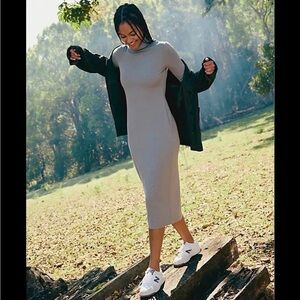 NWT Free People Free-est Women's XS Good Feels Mock Neck Midi Dress Gray Tube